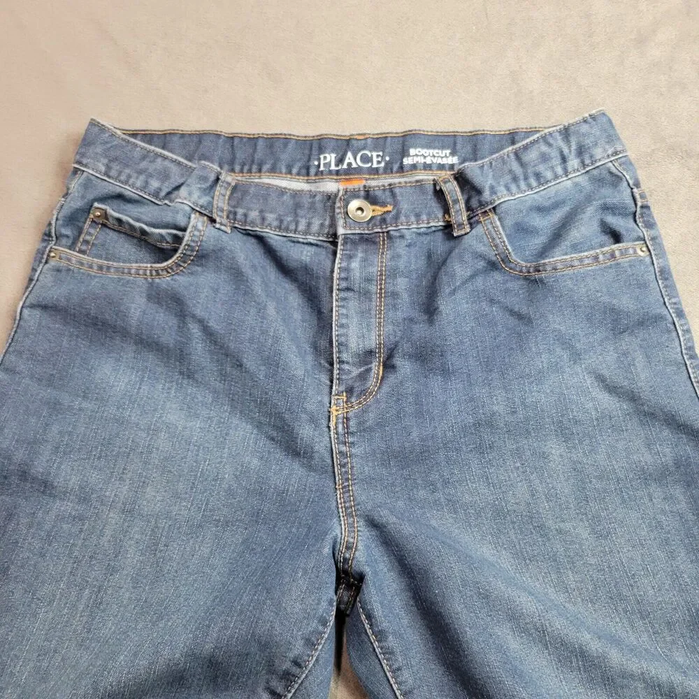 Childrens Place Jeans Boys 16 Husky‎ Blue Relaxed Bootcut Adjustable Denim Pants